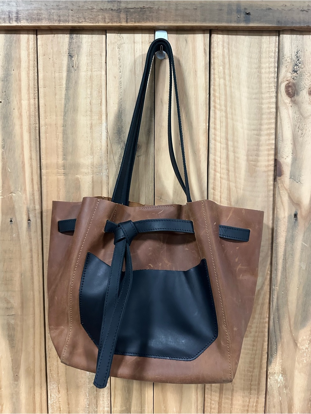 Black and tan custom genuine leather bag